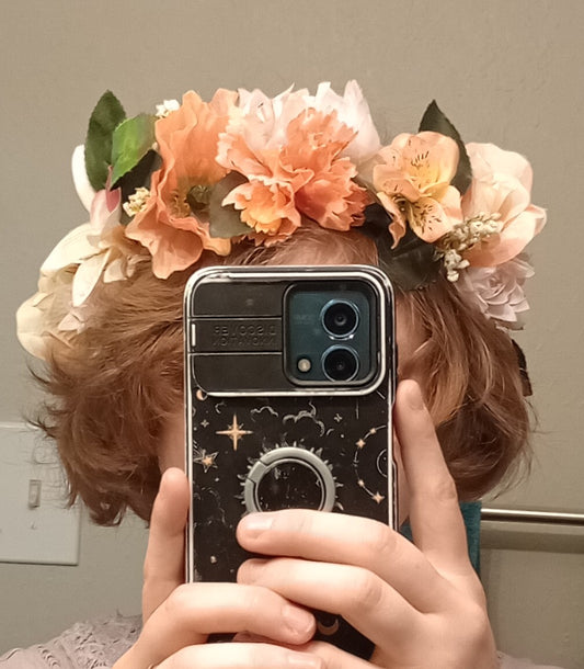 Pink and peach flower crown