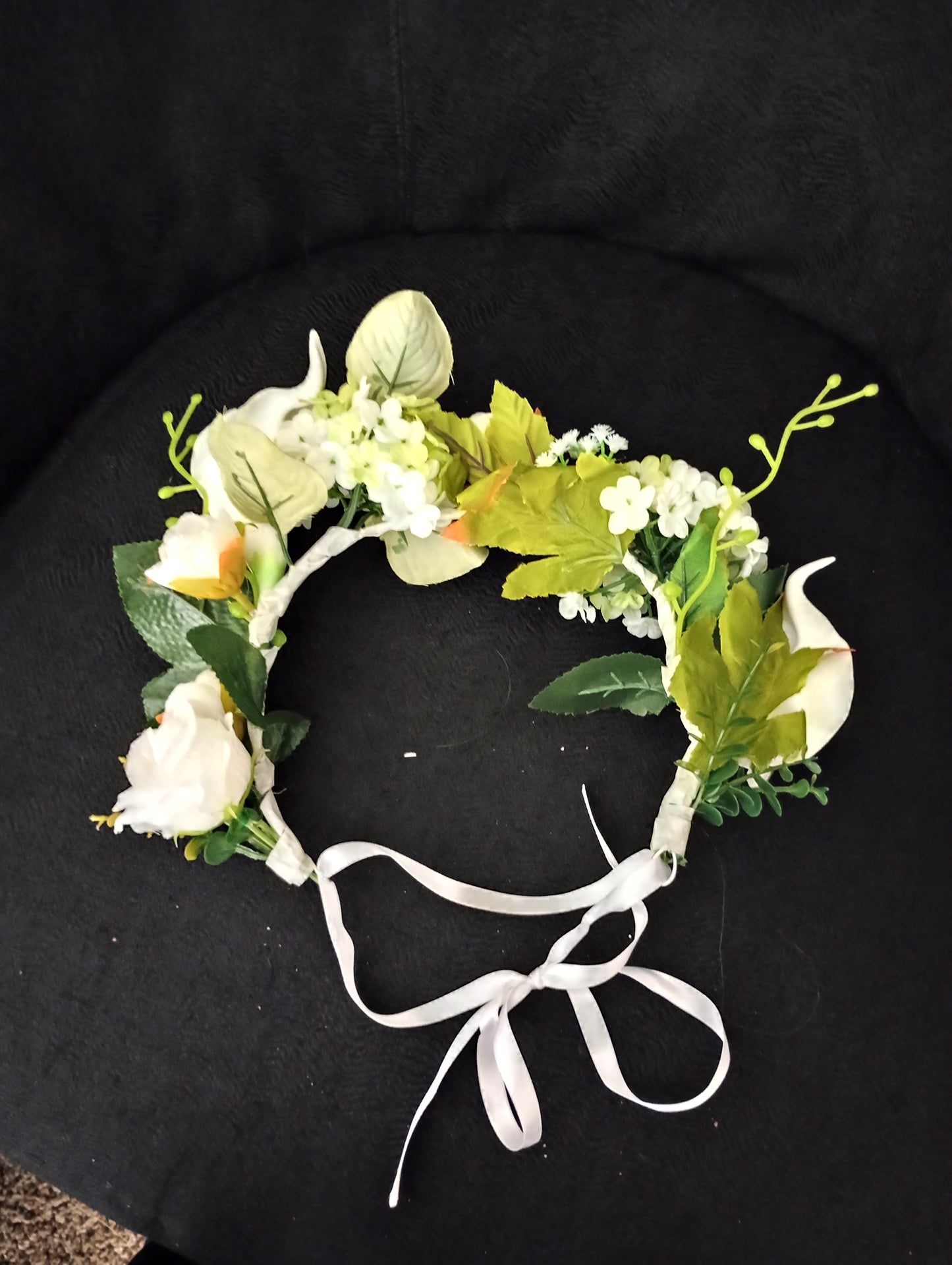White and green flower crown