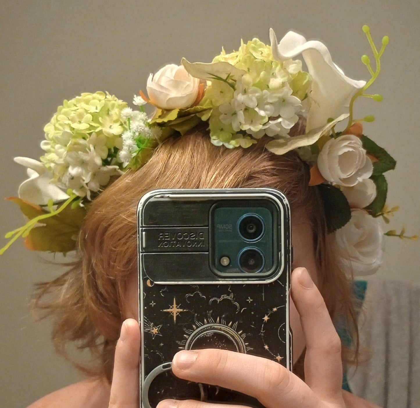 White and green flower crown