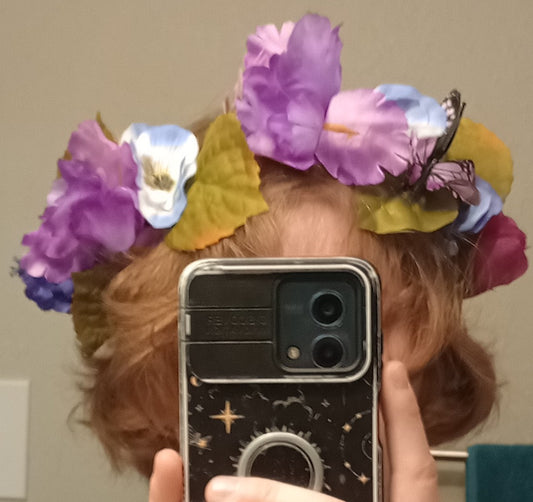 Blue and purple flower crown